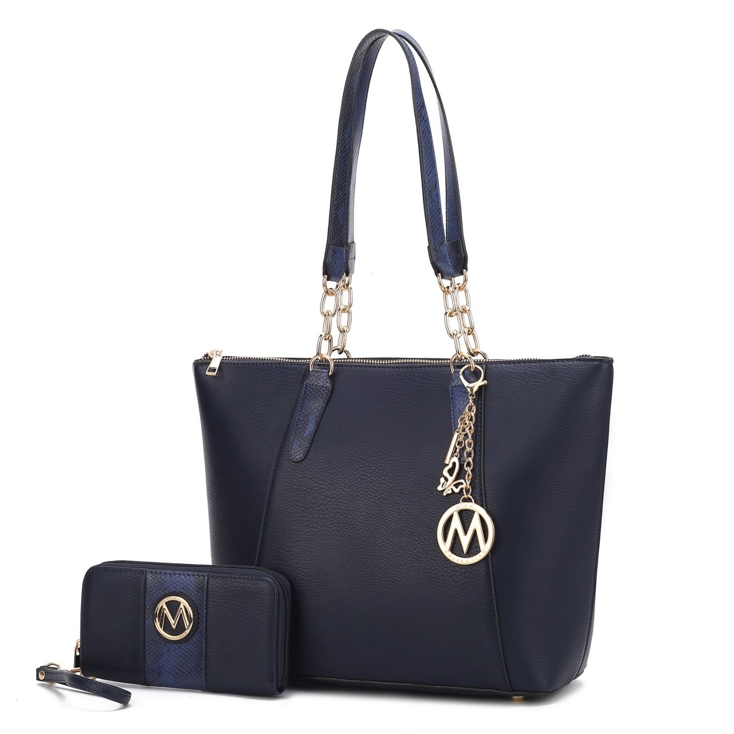 MKF Collection Ximena Vegan Leather Women's Tote Bag With Matching Wristlet Wallet - 2 Pieces By Mia K - Navy