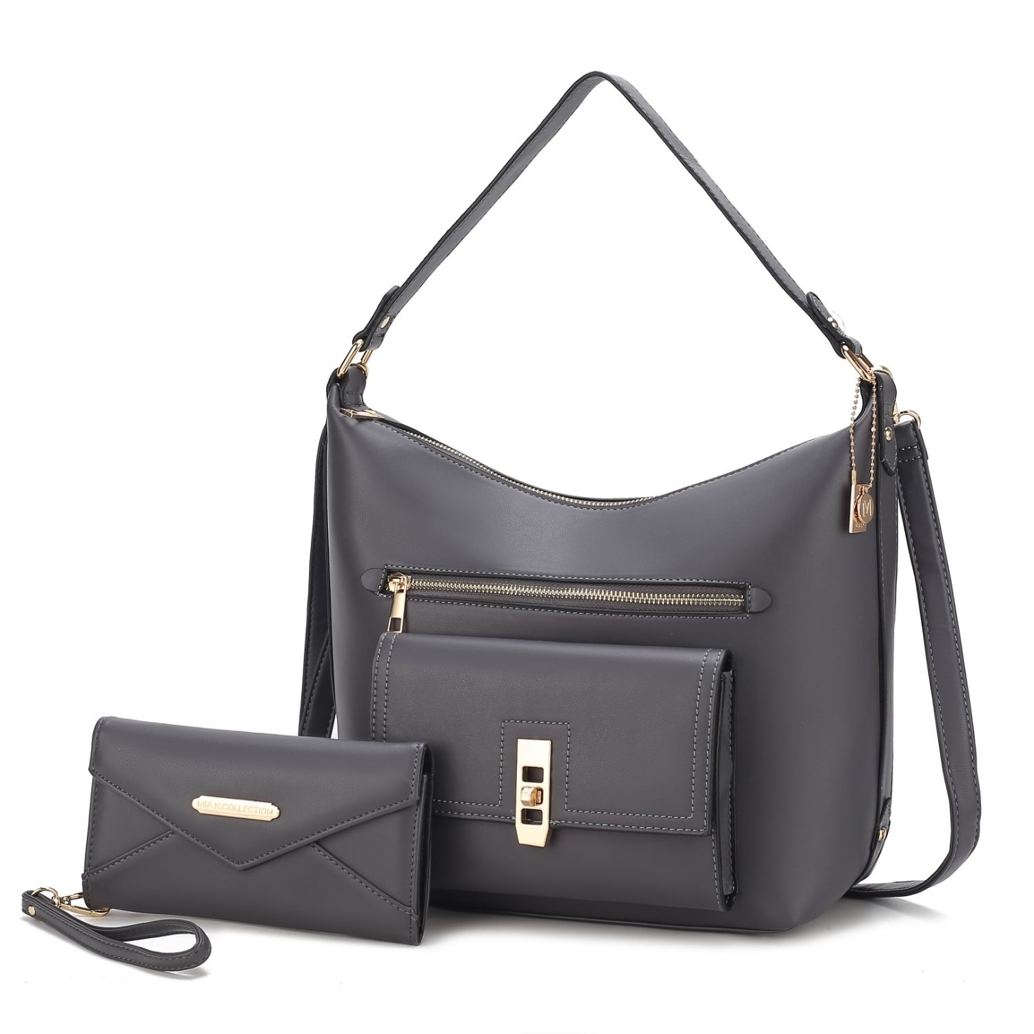 MKF Collection Clara Vegan Leather Women's Shoulder Bag With Wristlet Wallet - 2 Pieces By Mia K - Charcoal