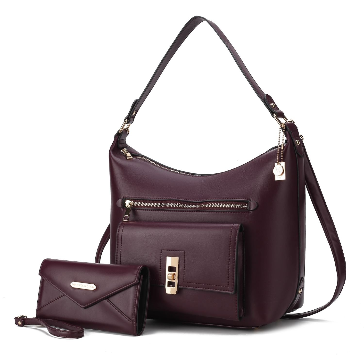MKF Collection Clara Vegan Leather Women's Shoulder Bag With Wristlet Wallet - 2 Pieces By Mia K - Dark Purple