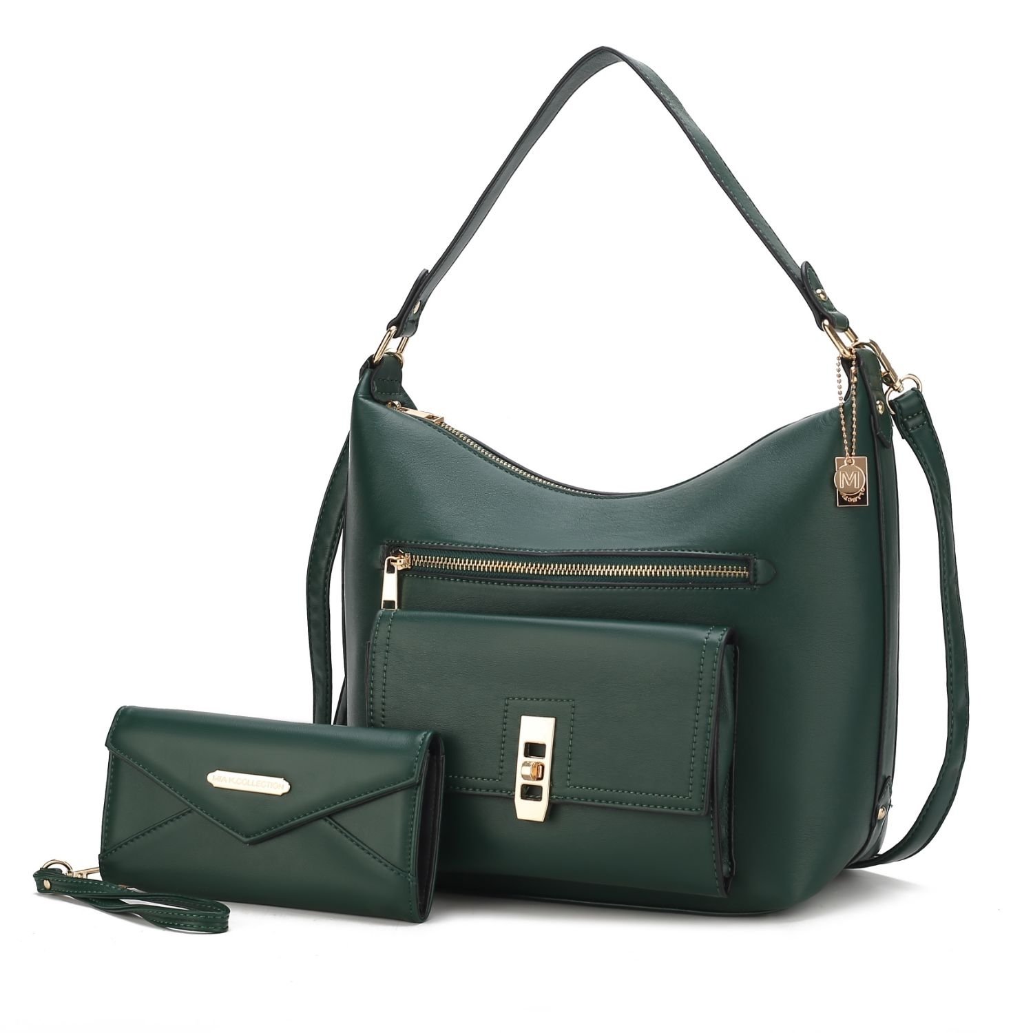 MKF Collection Clara Vegan Leather Women's Shoulder Bag With Wristlet Wallet - 2 Pieces By Mia K - Forest Green