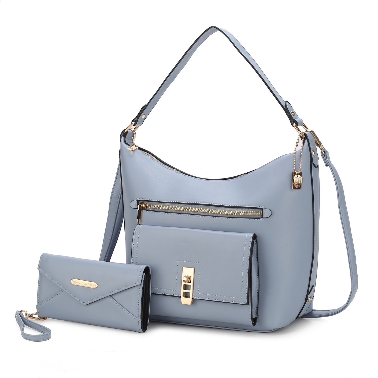 MKF Collection Clara Vegan Leather Women's Shoulder Bag With Wristlet Wallet - 2 Pieces By Mia K - Light Blue