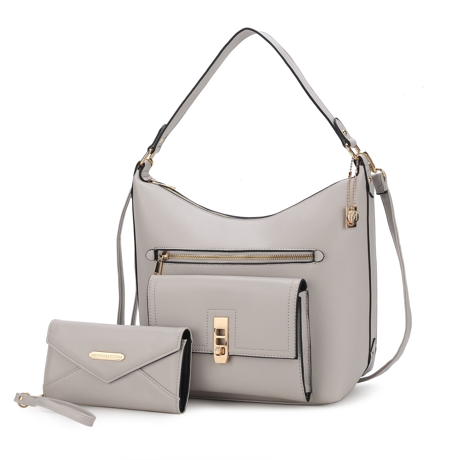 MKF Collection Clara Vegan Leather Women's Shoulder Bag With Wristlet Wallet - 2 Pieces By Mia K - Light Grey