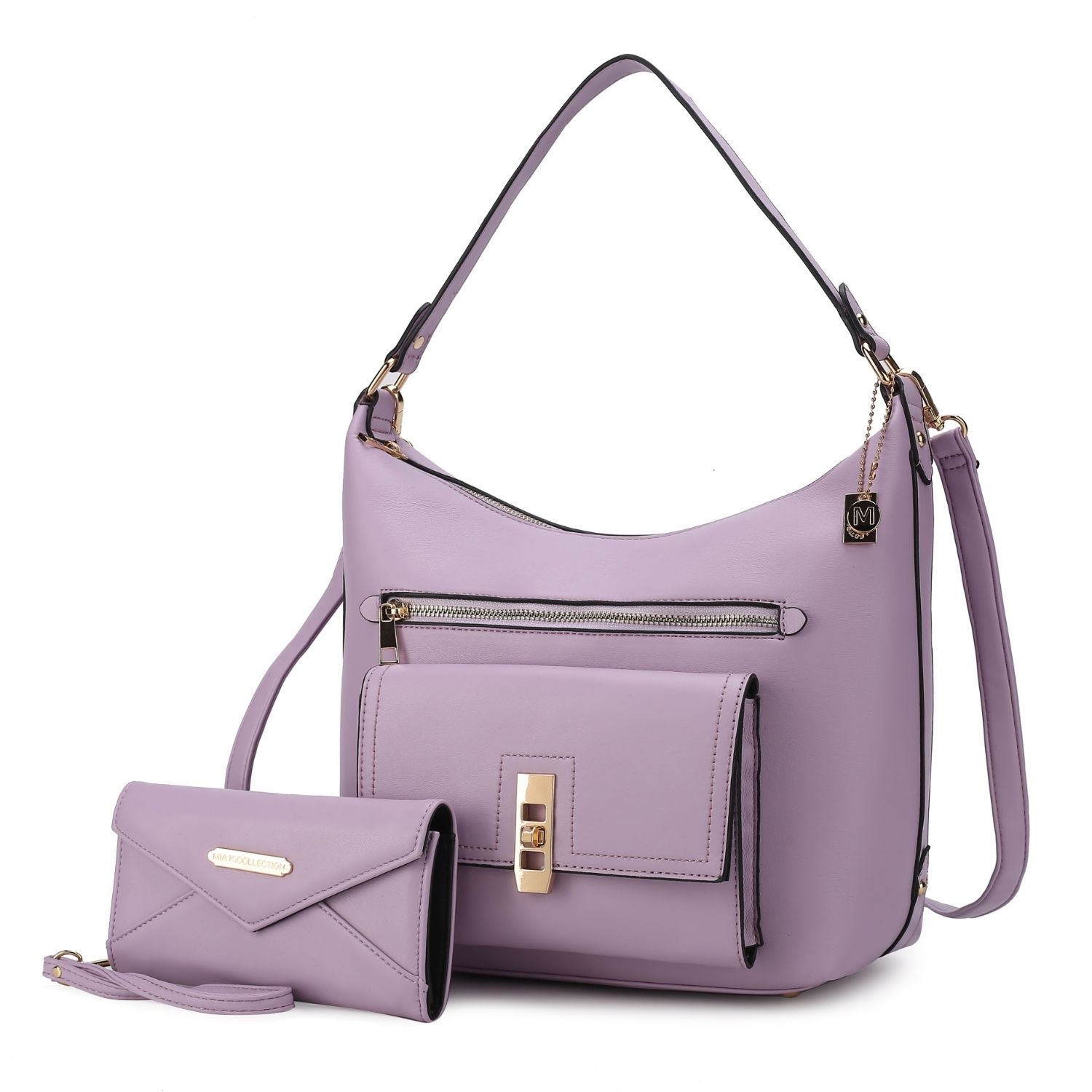 MKF Collection Clara Vegan Leather Women's Shoulder Bag With Wristlet Wallet - 2 Pieces By Mia K - Lilac