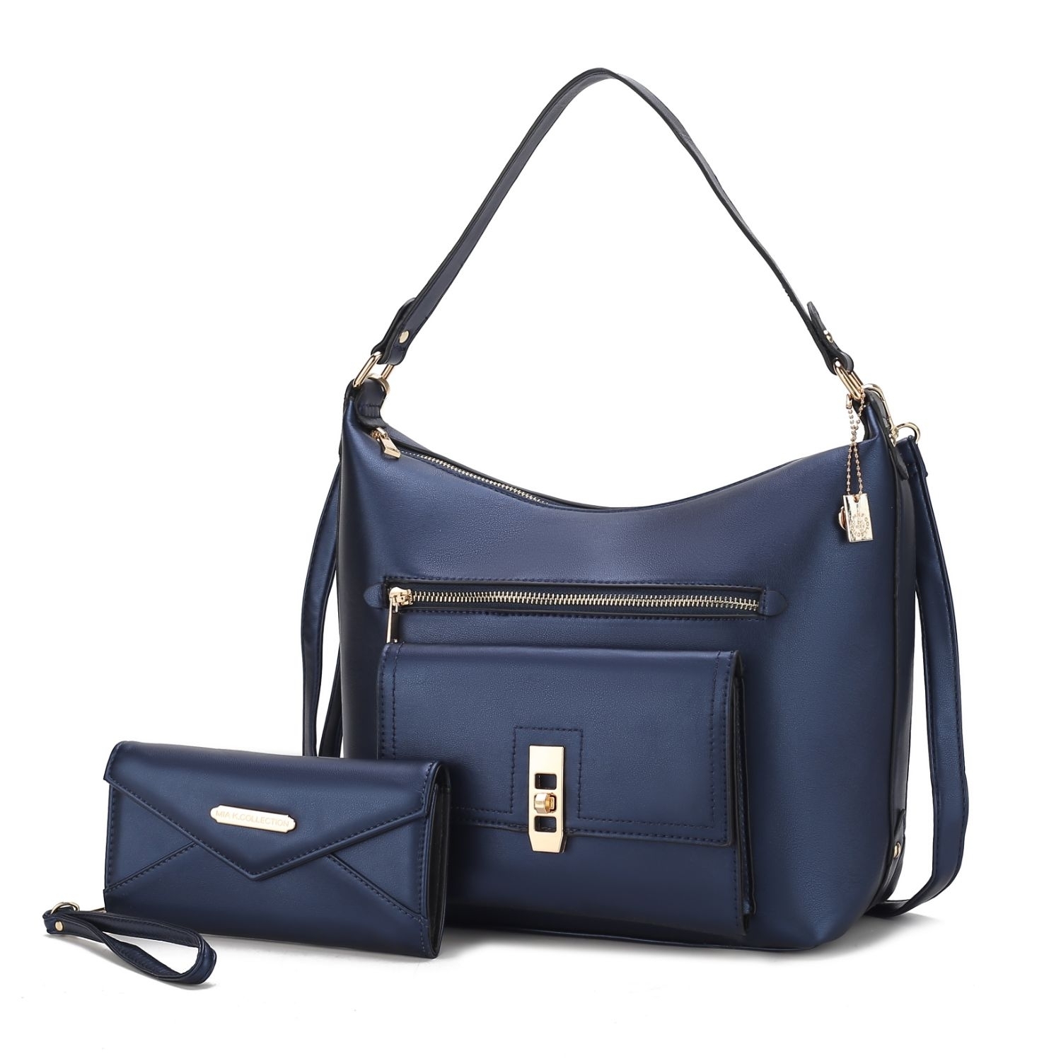 MKF Collection Clara Vegan Leather Women's Shoulder Bag With Wristlet Wallet - 2 Pieces By Mia K - Navy