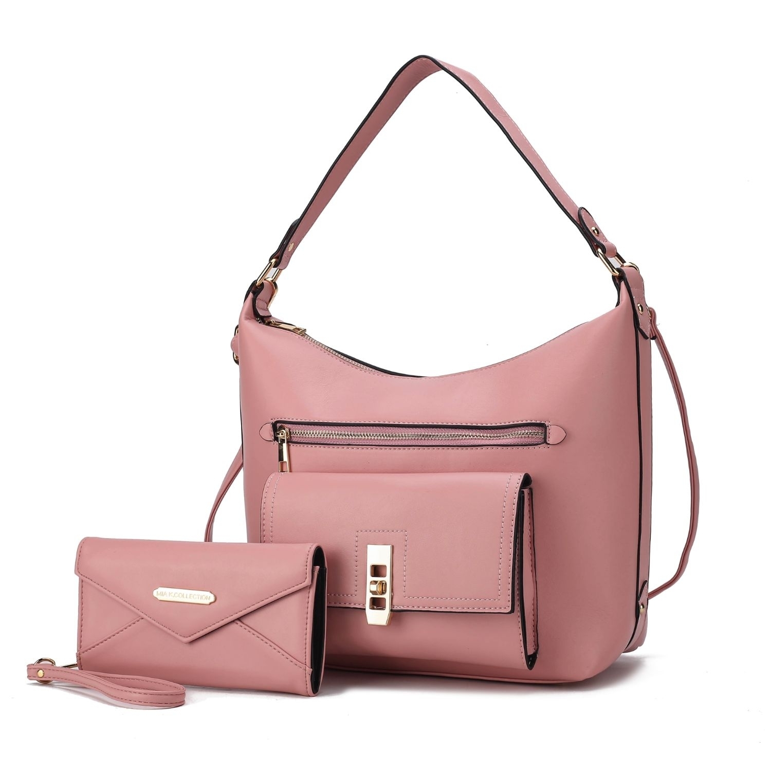 MKF Collection Clara Vegan Leather Women's Shoulder Bag With Wristlet Wallet - 2 Pieces By Mia K - Pink