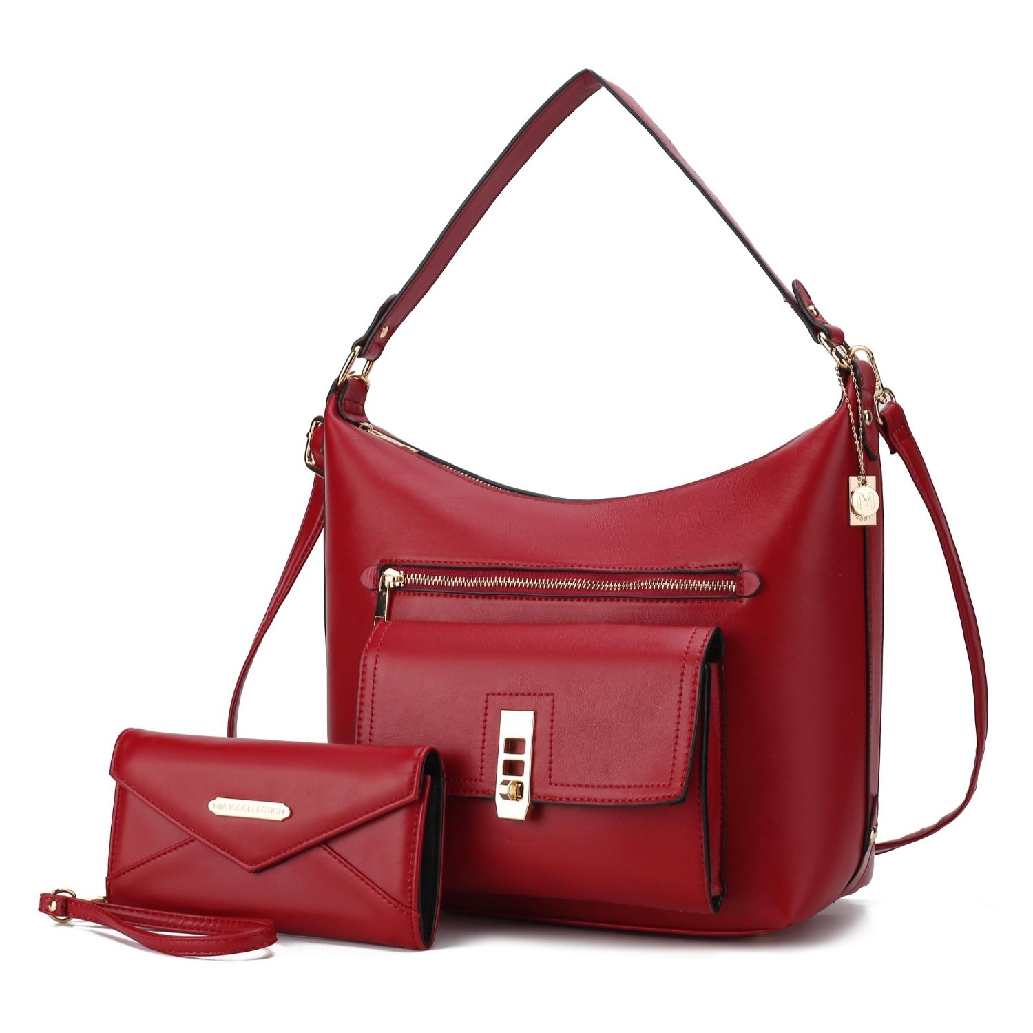 MKF Collection Clara Vegan Leather Women's Shoulder Bag With Wristlet Wallet - 2 Pieces By Mia K - Wine