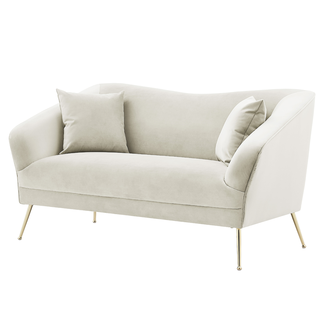 Iconic Home Ember Loveseat Velvet Upholstered Tight Seat Back Design Flared Gold Tone Metal Legs With 2 Decorative Pillows - Grey