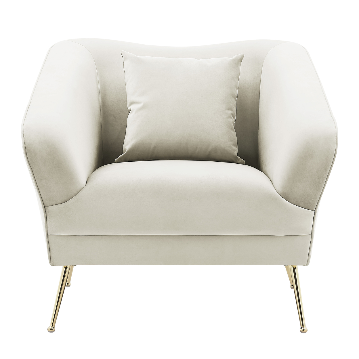 Iconic Home Ember Club Chair Velvet Upholstered Tight Seat Back Design Flared Gold Tone Metal Legs With Decorative Pillow - Grey