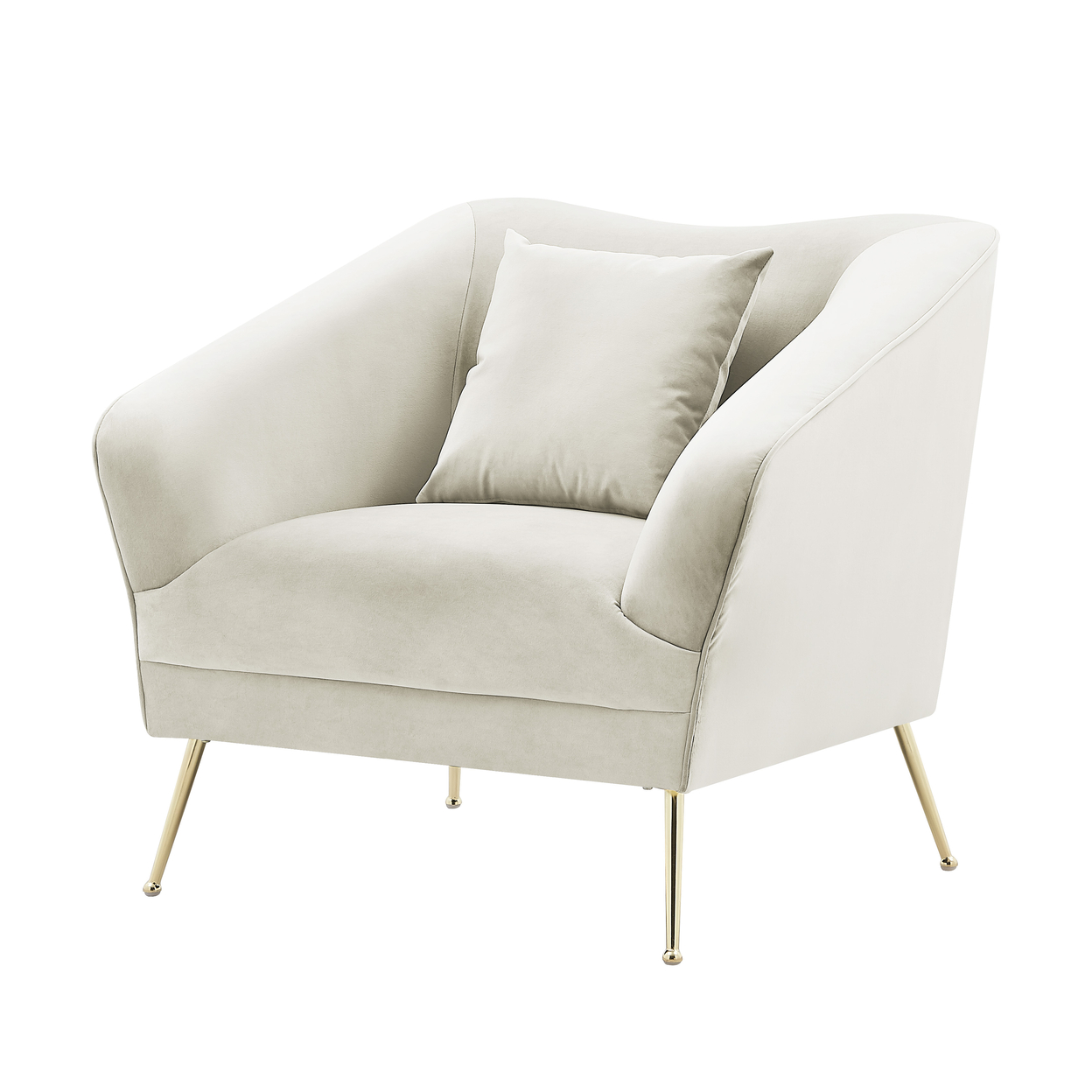 Iconic Home Ember Club Chair Velvet Upholstered Tight Seat Back Design Flared Gold Tone Metal Legs With Decorative Pillow - Beige