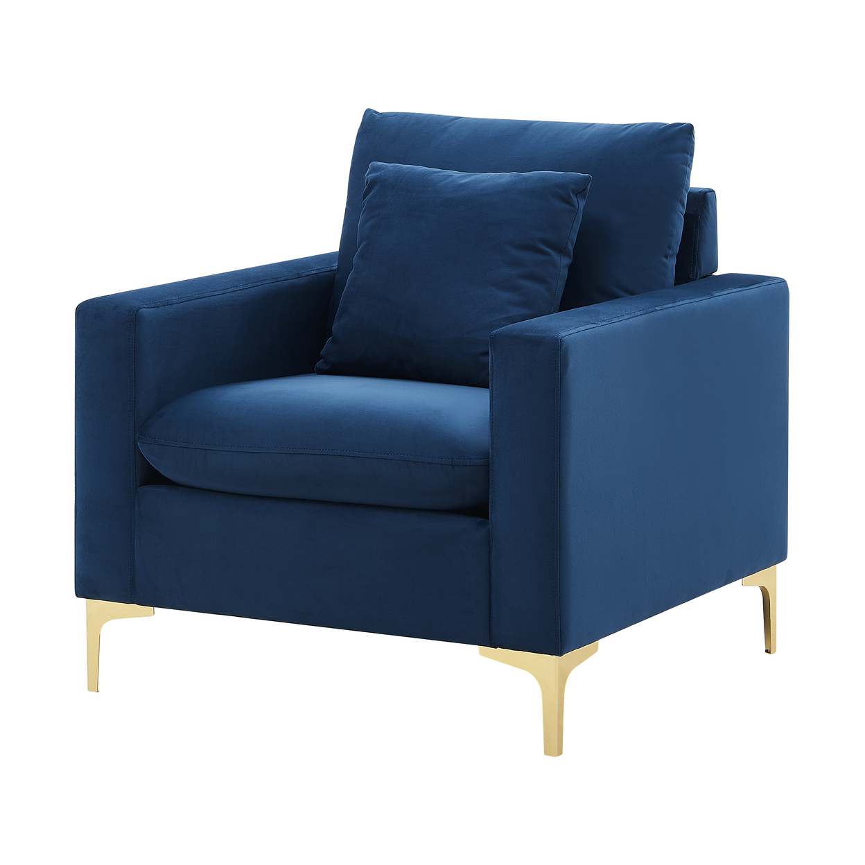 Iconic Home Roxi Club Chair Velvet Upholstered Loose Back Design Gold Tone Metal Y-Legs With Decorative Pillow - Blue