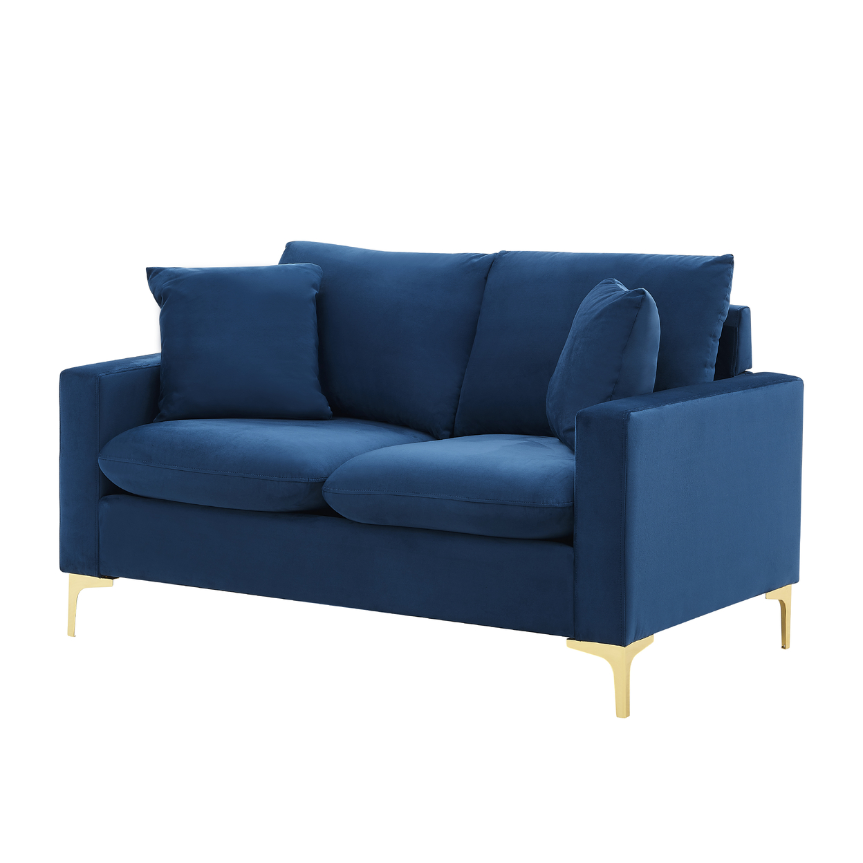 Iconic Home Roxi Loveseat Velvet Upholstered Multi-Cushion Seat Gold Tone Metal Y-Legs With 2 Decorative Pillows - Gold