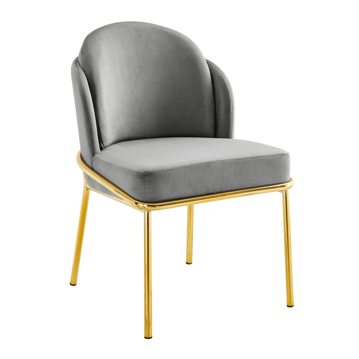 Iconic Home Aerial Dining Chair Set Velvet Upholstered Armless Design Architectural Gold Tone Solid Metal Base (Set Of 2) - Grey
