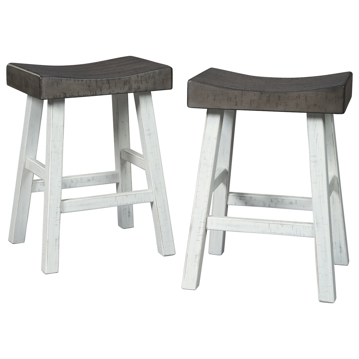 25 Inch Wooden Saddle Stool With Angular Legs, Set Of 2, Brown And White- Saltoro Sherpi