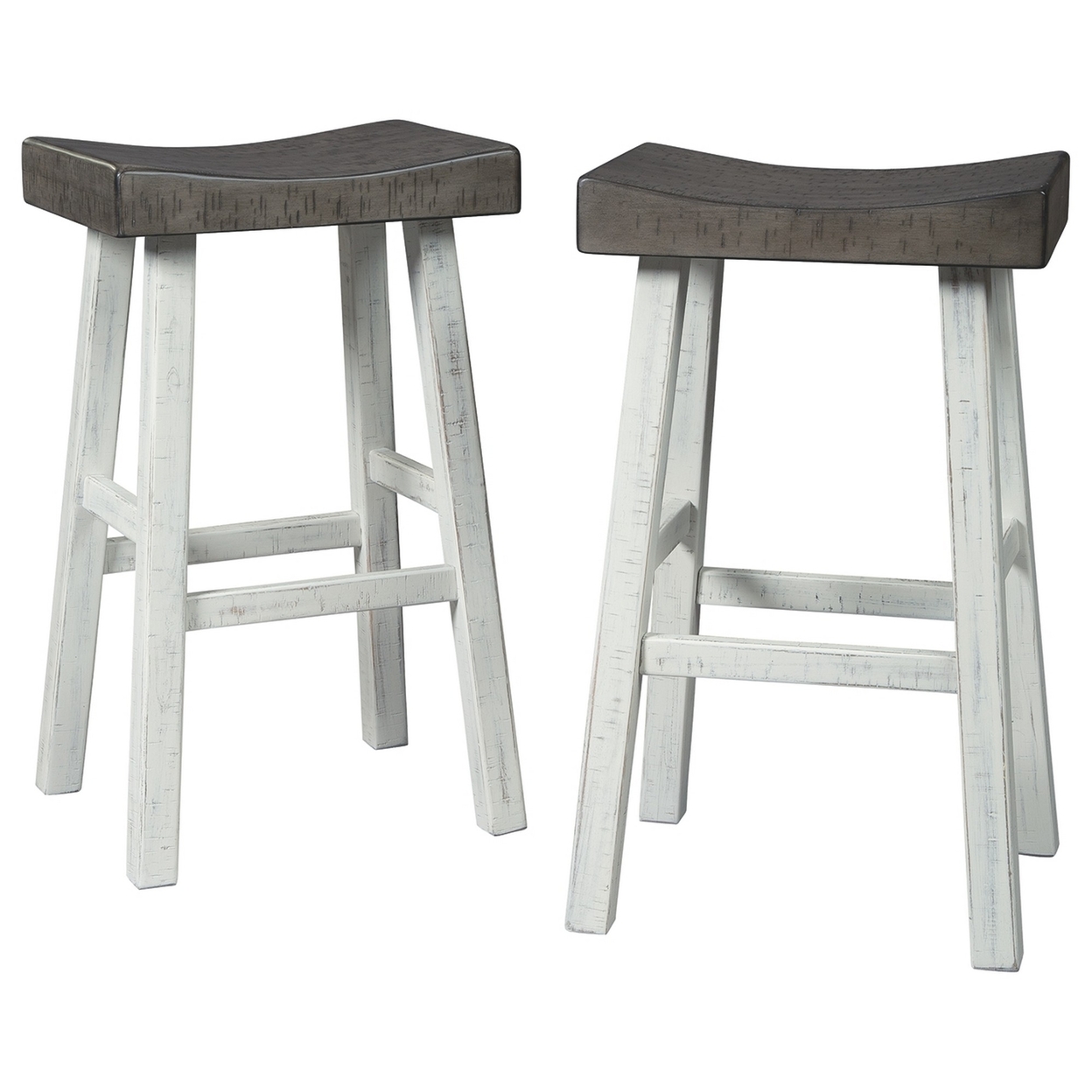 31 Inch Wooden Saddle Stool With Angular Legs, Set Of 2, Brown And White- Saltoro Sherpi