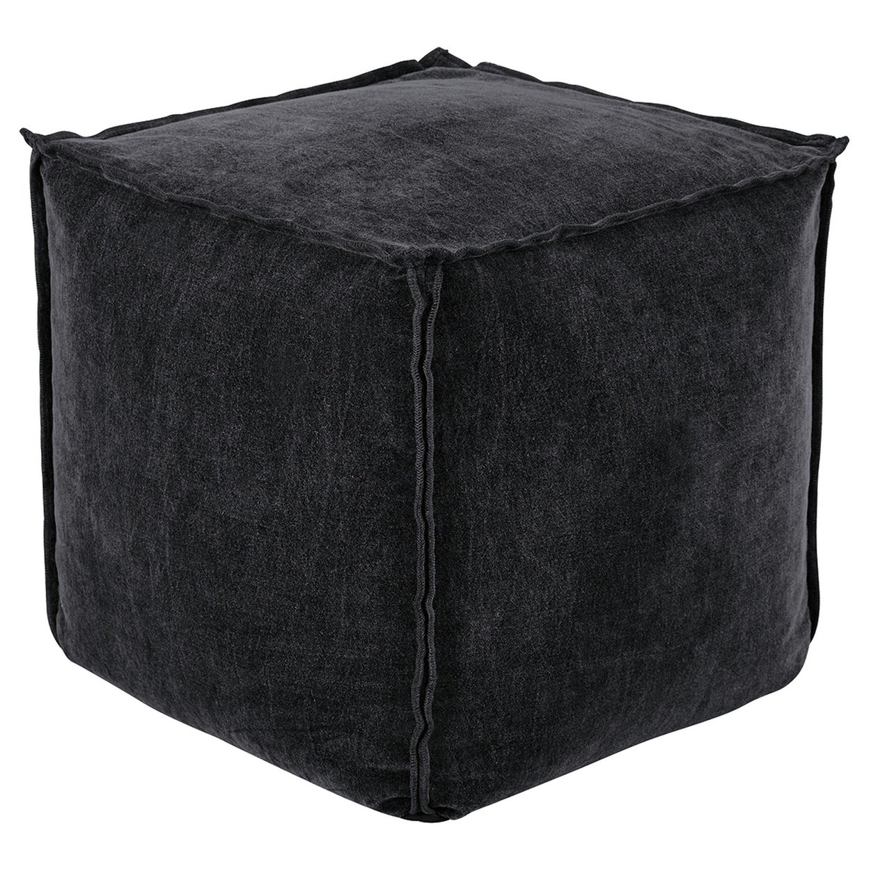 Cube Pouf With Cotton Velvet Cover, Black- Saltoro Sherpi