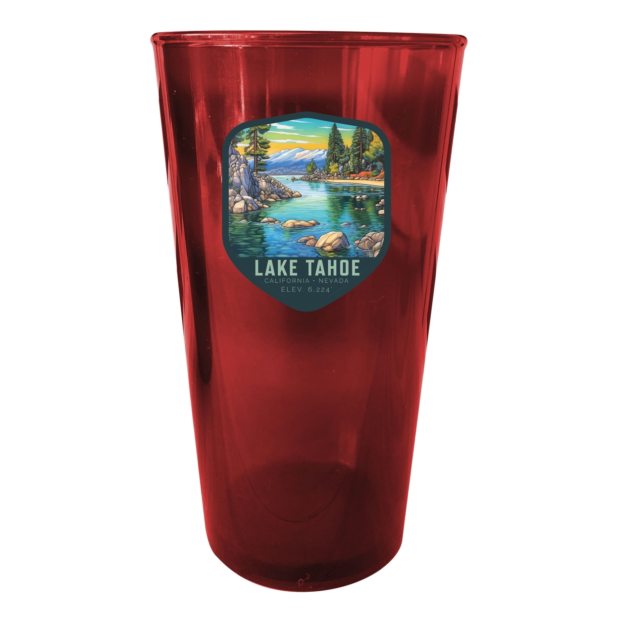 Lake Tahoe California Souvenir Plastic 16 Oz Pint Clear - Red,,4-Pack