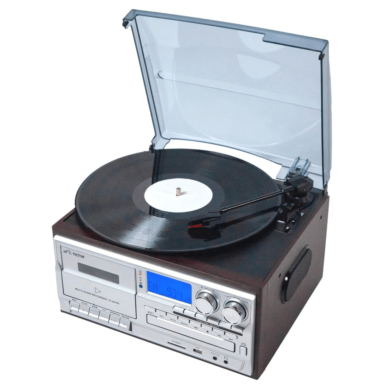 Victor Cosmopolitan 8-in-1 Turntable Music Center With Bluetooth, USB & Cassette - Espresso