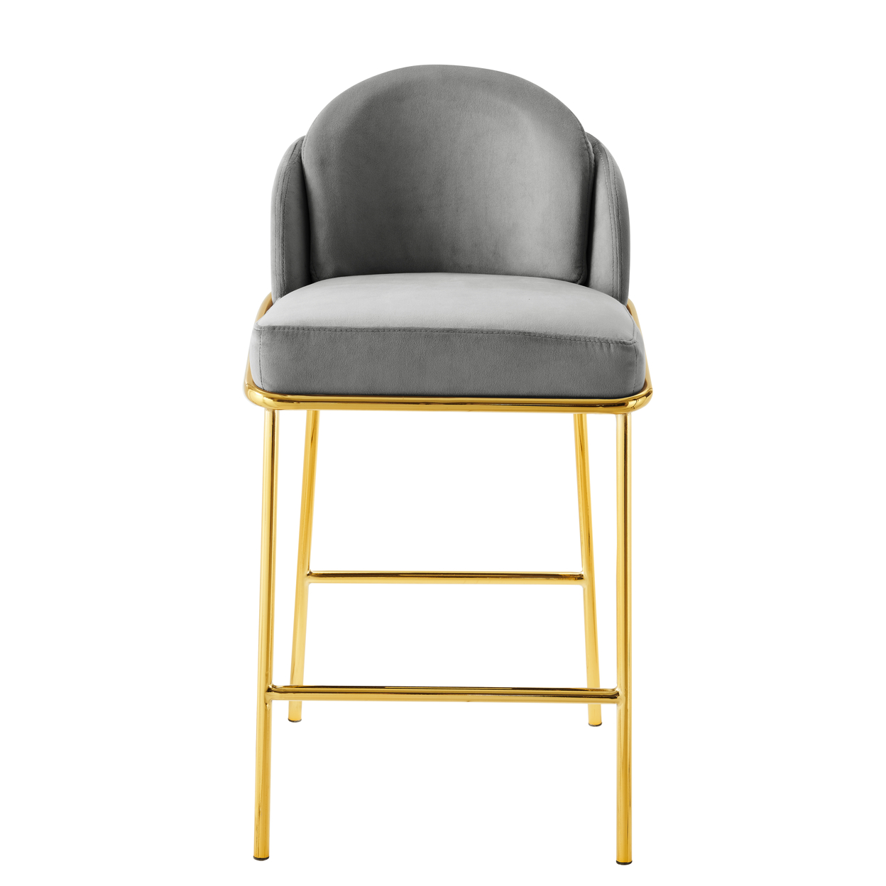 Iconic Home Aerial Counter Stool Chair Velvet Upholstered Armless Design Architectural Gold Tone Solid Metal Base - Navy