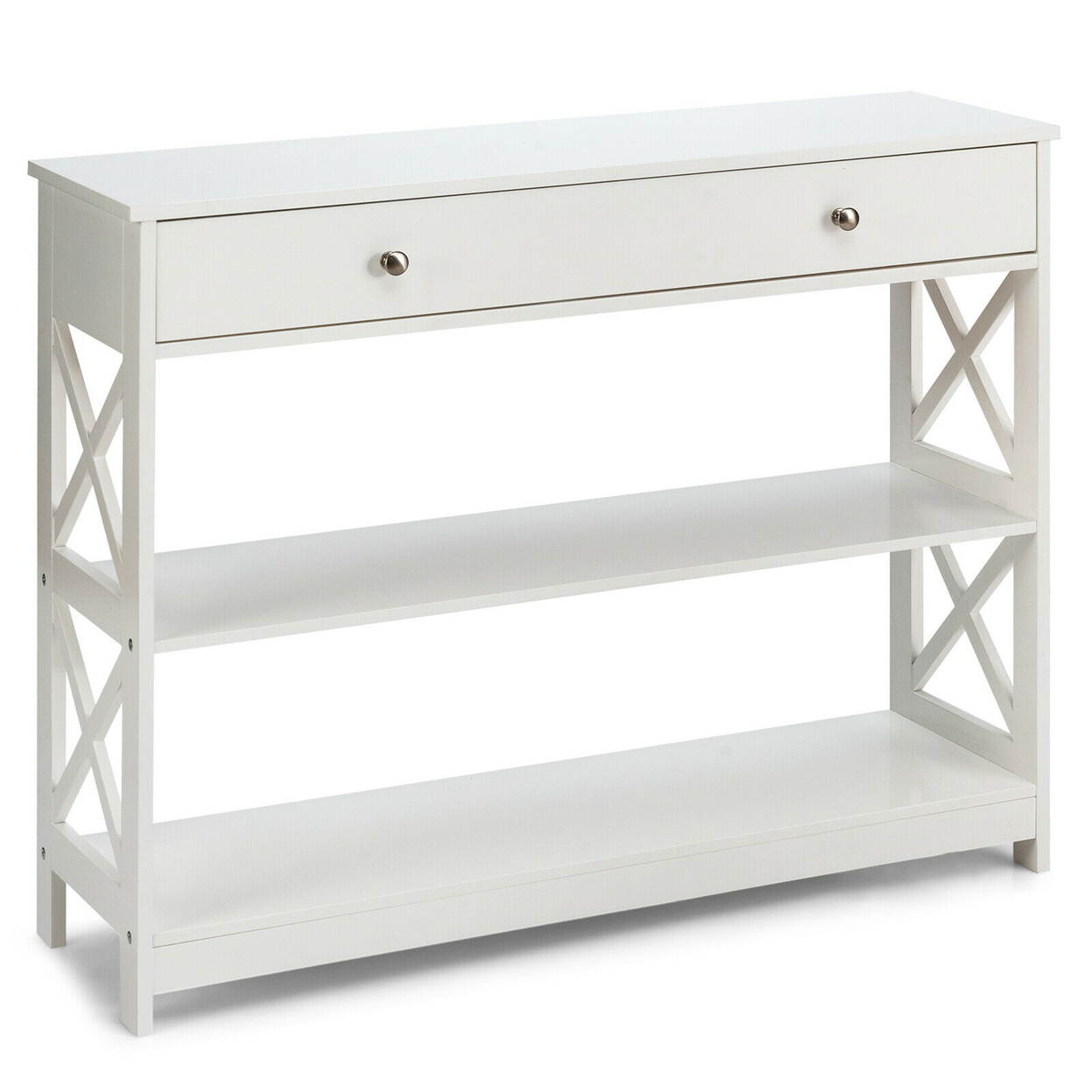 Console Table Drawer Shelves Sofa Accent Table Entryway Hallway Black/White - White
