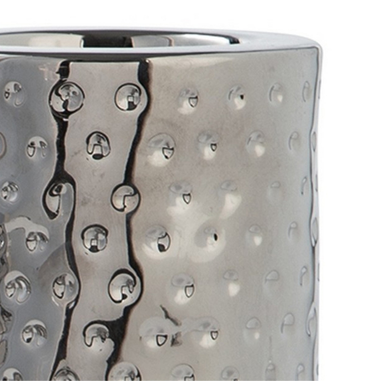 Candle Holder With Ceramic Hammered Design, Set Of 3, Silver- Saltoro Sherpi