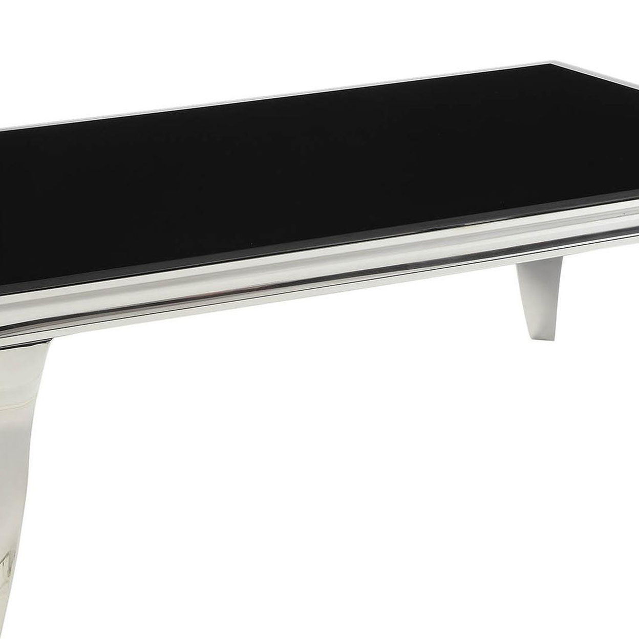 Modern Metal Frame Coffee Table With Beveled Glass Top, Black And Silver- Saltoro Sherpi