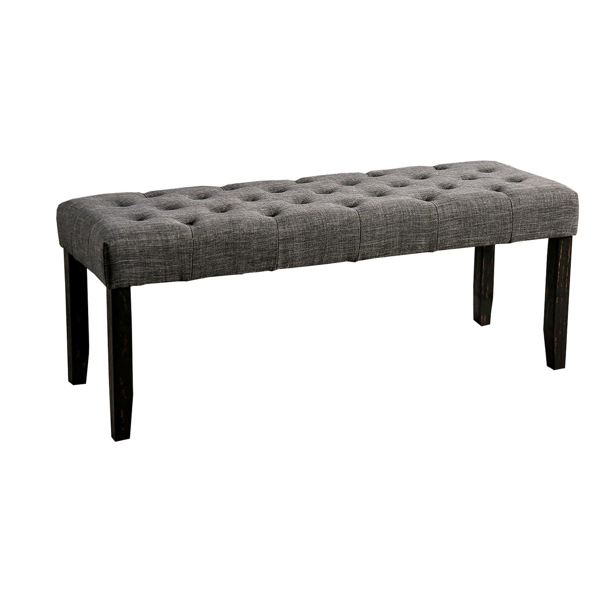 48 Inches Bench With Button Tufted Seat And Chamfered Legs, Gray- Saltoro Sherpi