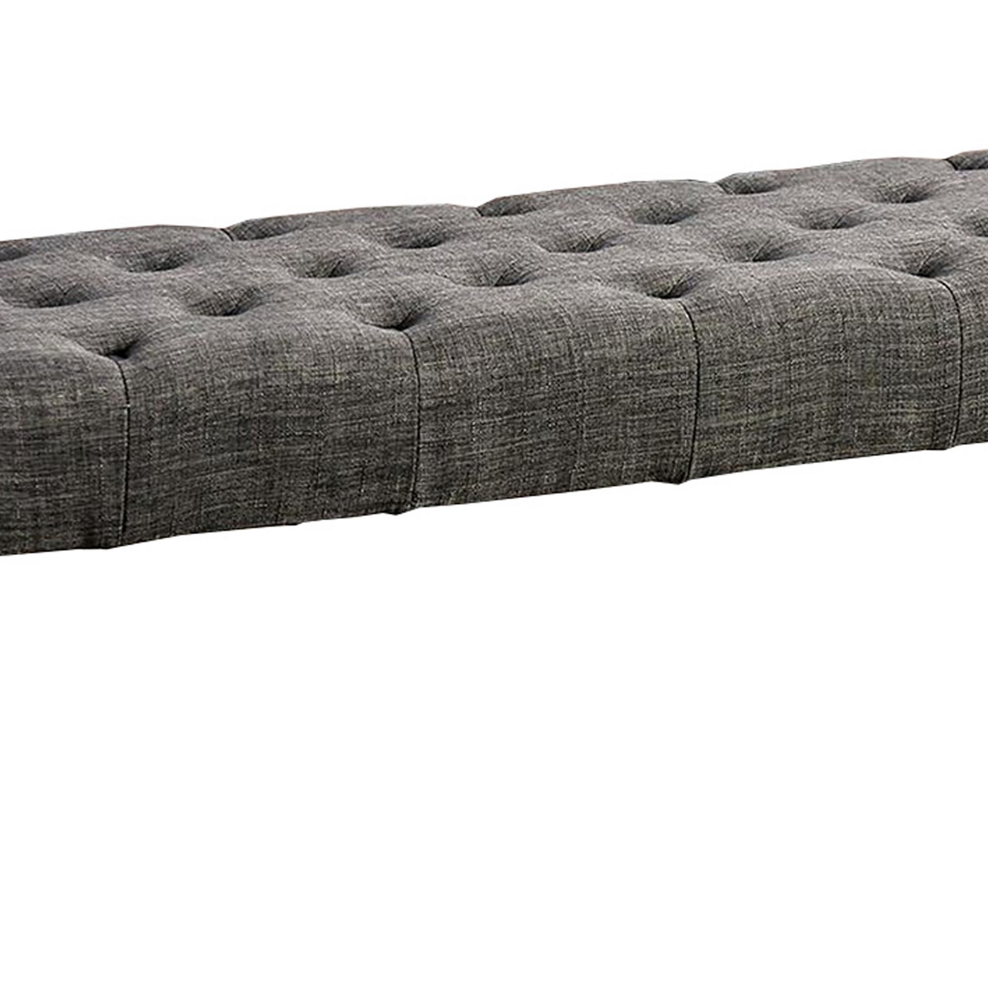 48 Inches Bench With Button Tufted Seat And Chamfered Legs, Gray- Saltoro Sherpi