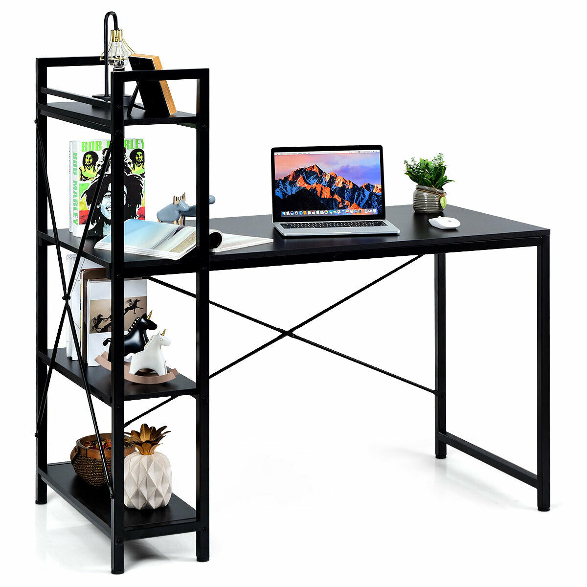 47.5'' Computer Desk Writing Desk Study Table Workstation With 4 Tier Shelves