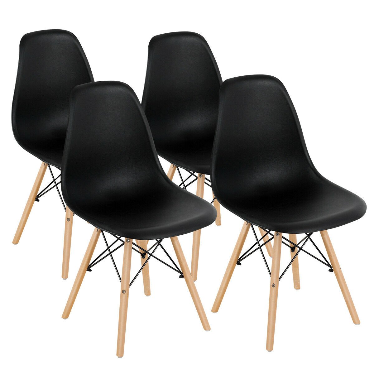 Set Of 4 Modern Dining Side Chair Armless Home Office W/ Wood Legs Black