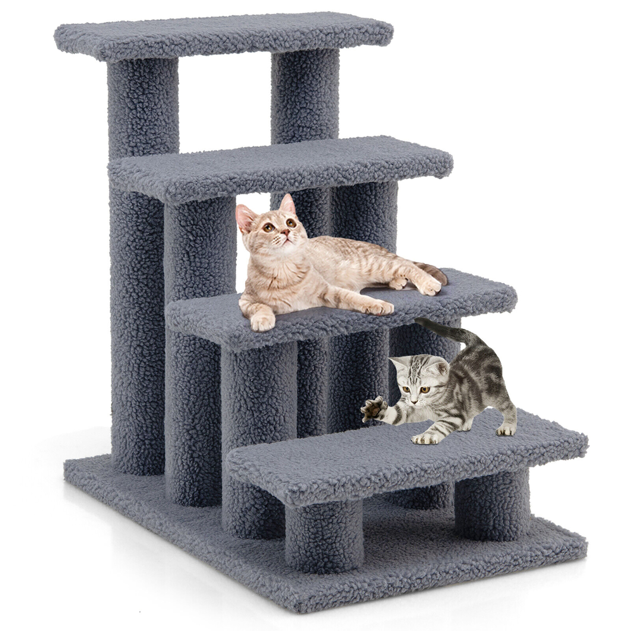 24'' 4-Step Pet Stairs Carpeted Ladder Ramp 8 Scratching Post Cat Tree Climber