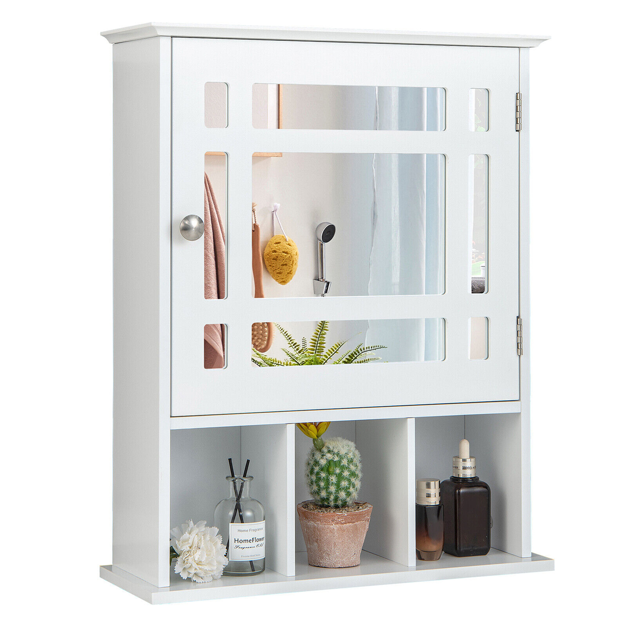 Mirrored Medicine Cabinet Bathroom Wall Mounted Storage W/Adjustable Shelf - White