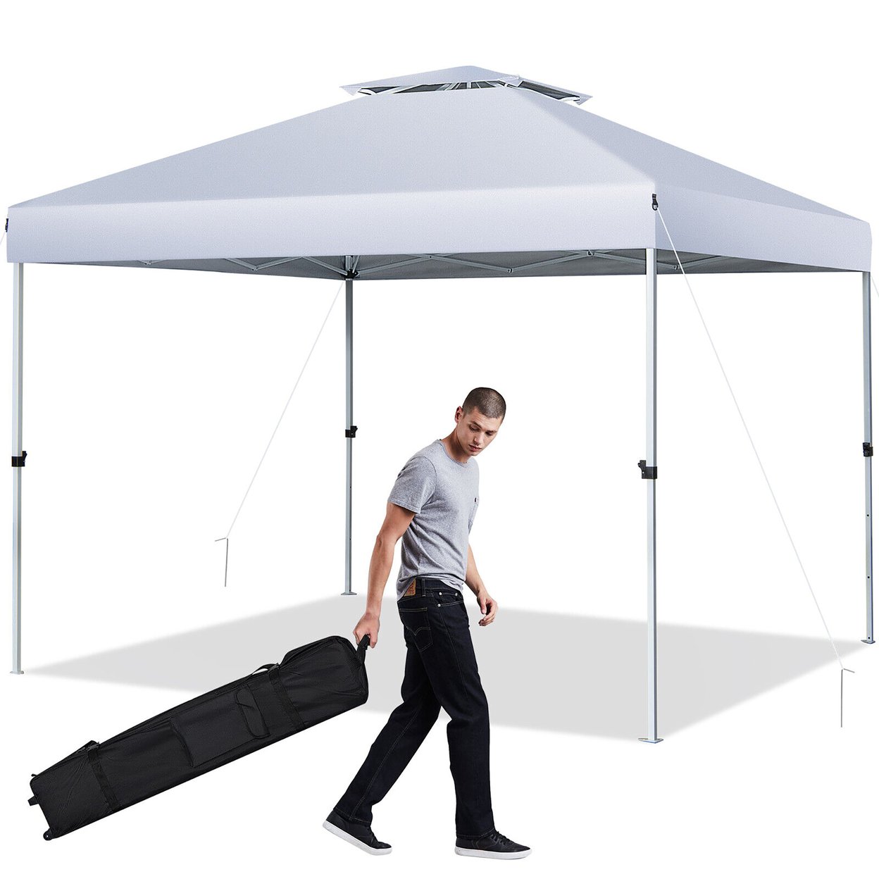 2-Tier 10' X 10' Pop-up Canopy Tent Instant Gazebo Adjustable Carry Bag W/ Wheel