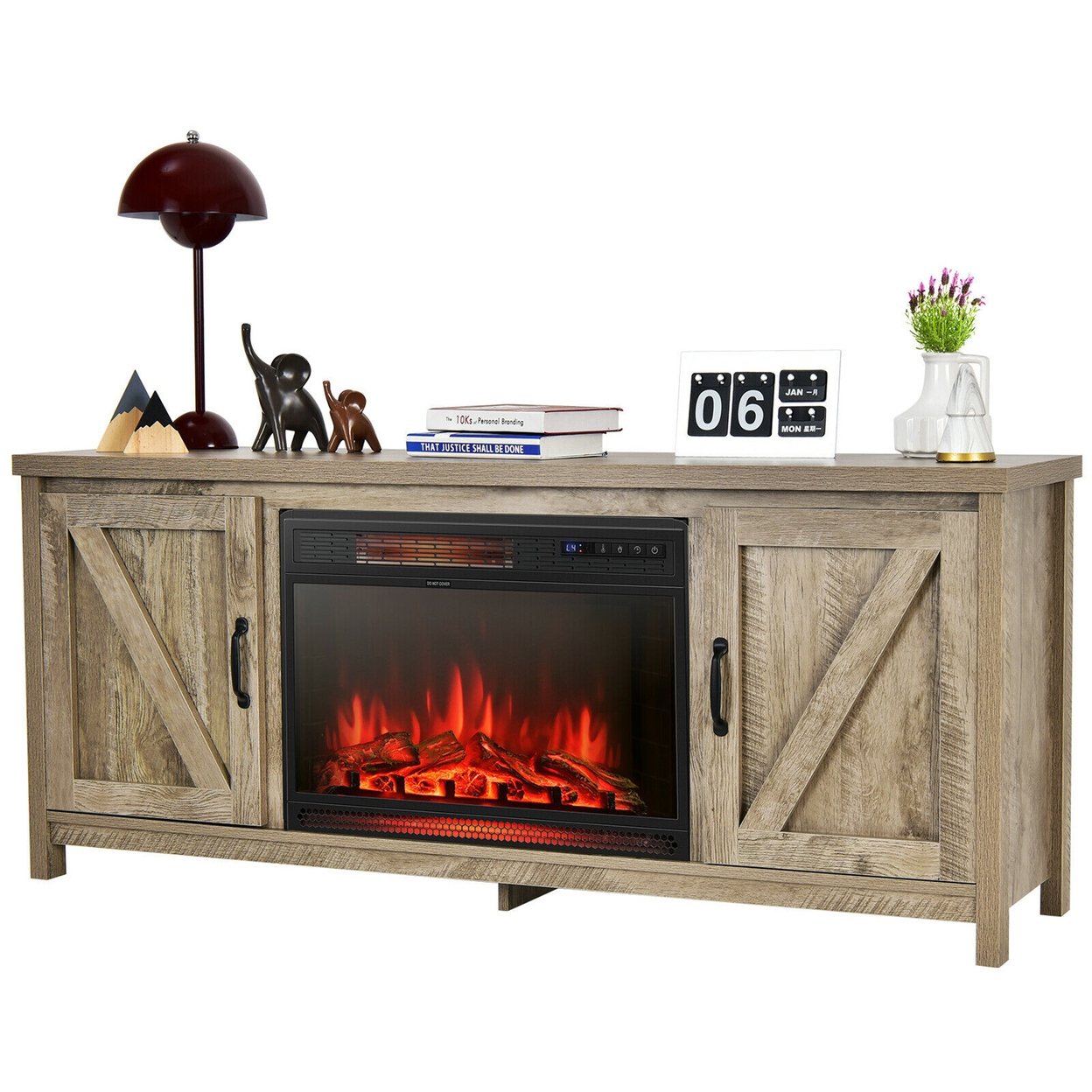 59'' Fireplace TV Stand W/ 25'' 1350W Electric Fireplace Heater - Natural