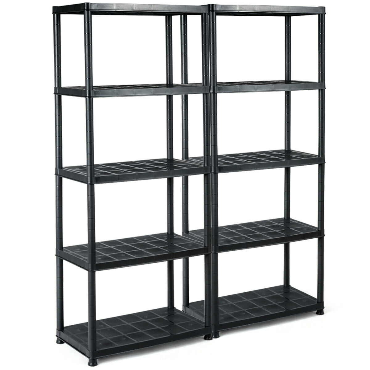 2 PCS 5 Tier Ventilated Shelving Storage Rack Free Standing Multi-Use Shelf Unit