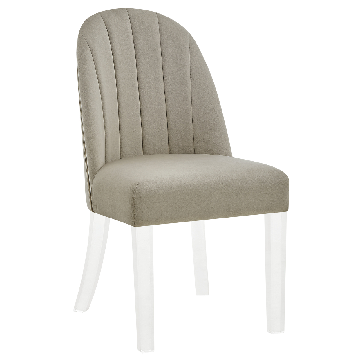 Iconic Home Milani Dining Side Chair Velvet Upholstered Channel Quilted Seat Back Acrylic Legs (Set Of 2) - Taupe