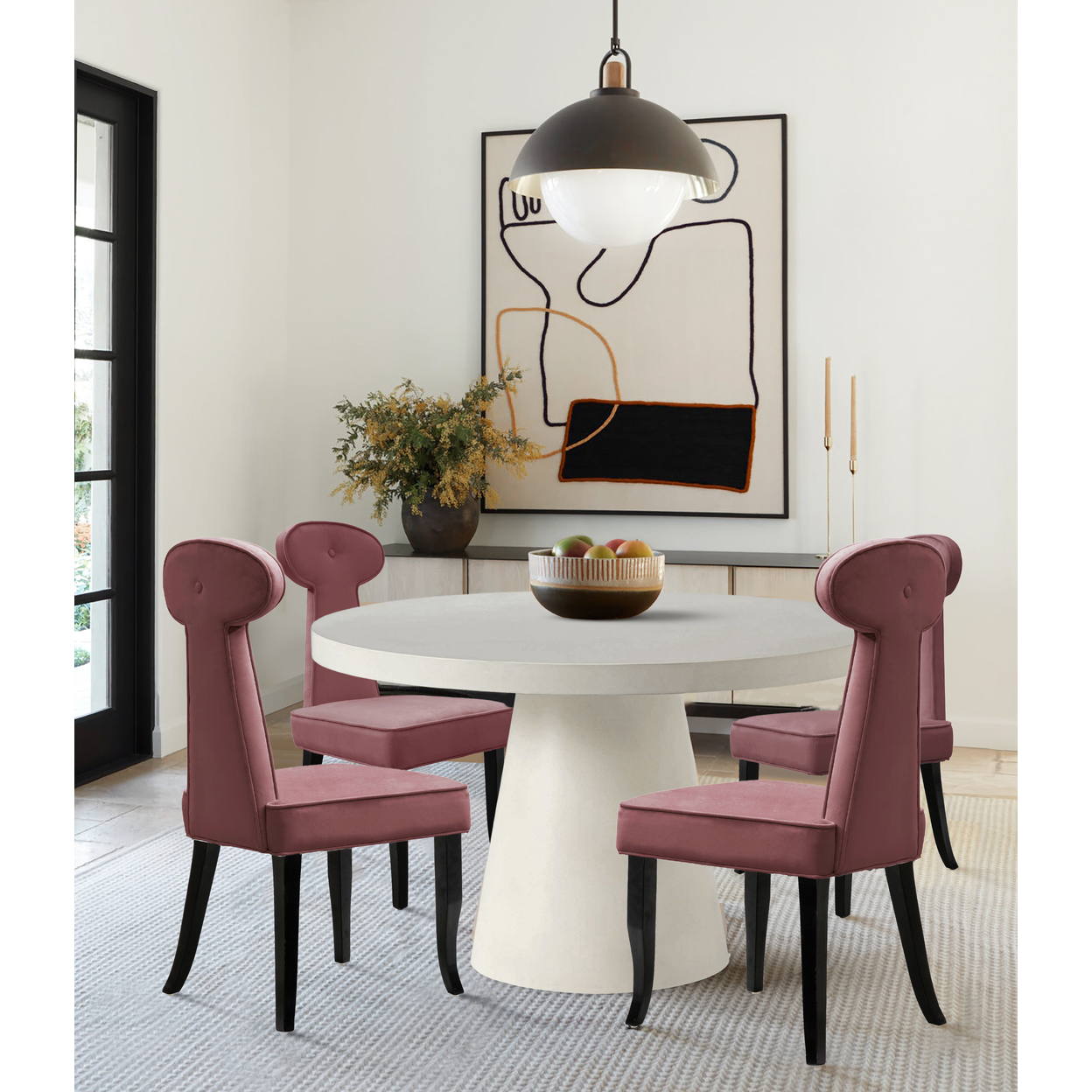 Iconic Home Sasha Dining Side Chair Velvet Upholstered Pawn Shaped Seat Back Tapered Espresso Finish Wood Legs (Set Of 2) - Blush
