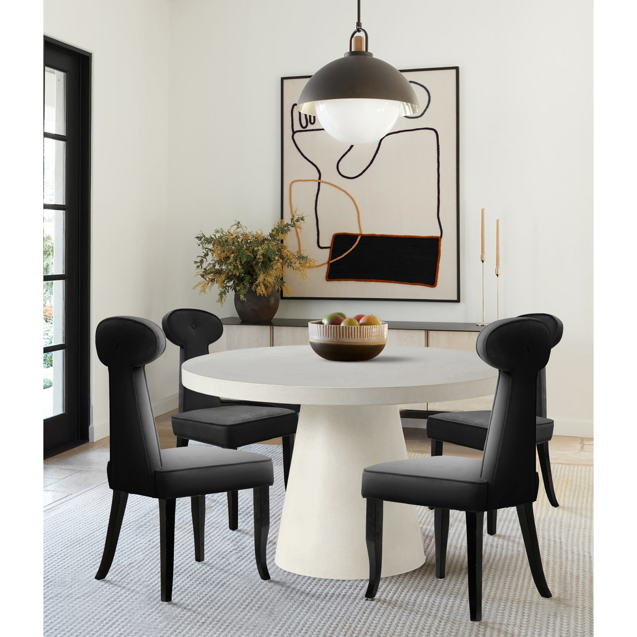 Iconic Home Sasha Dining Side Chair Velvet Upholstered Pawn Shaped Seat Back Tapered Espresso Finish Wood Legs (Set Of 2) - Black