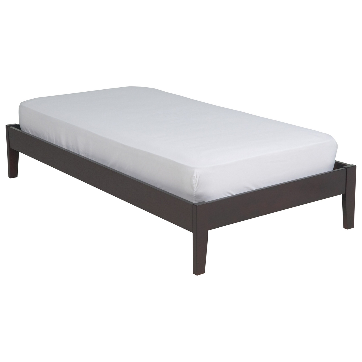 Evelyn Low Profile Queen Size Platform Bed, Slats, Rich Espresso Brown Wood- Saltoro Sherpi