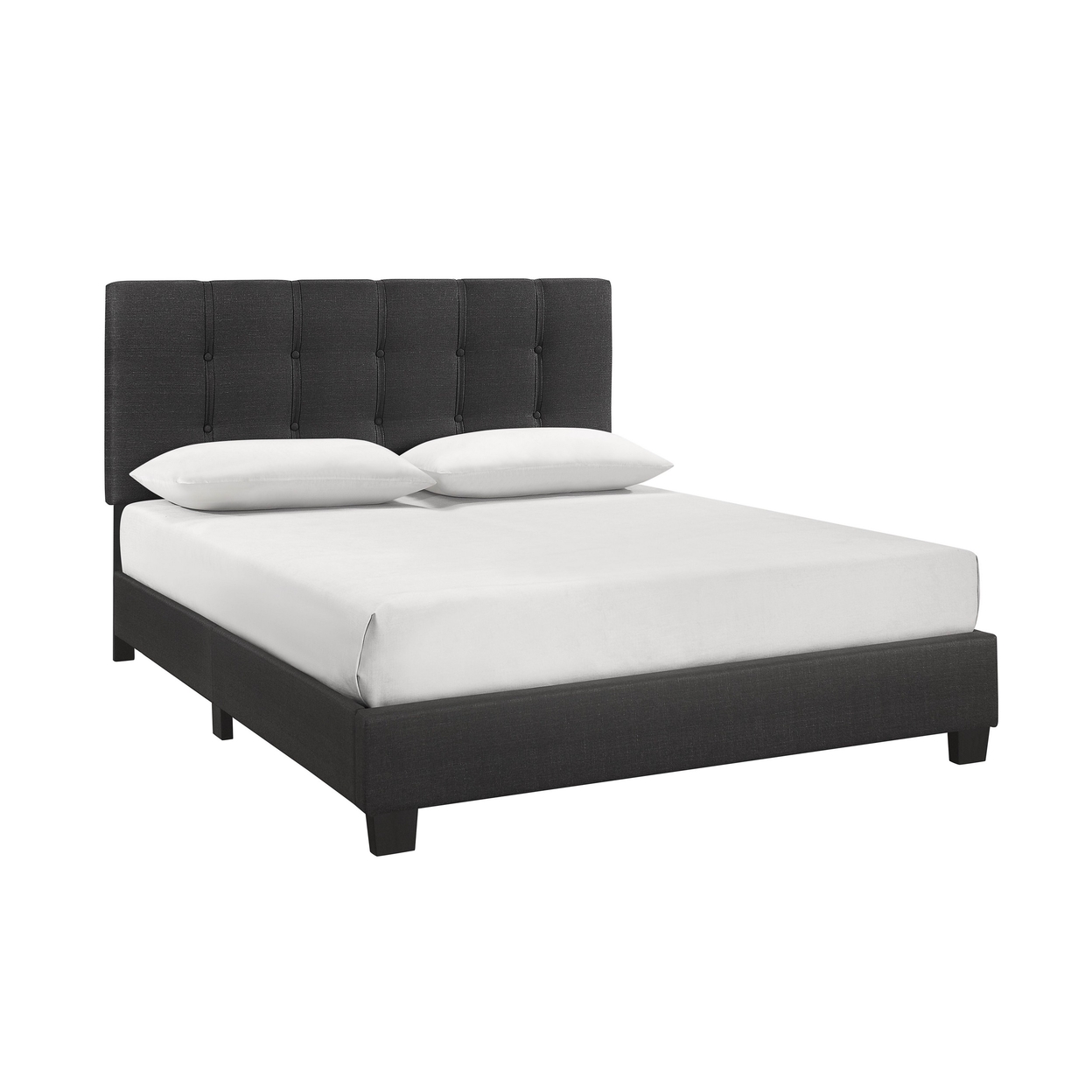 Kody Full Bed, Fabric Upholstered, Tufted Headboard, Low Profile, Dark Gray- Saltoro Sherpi