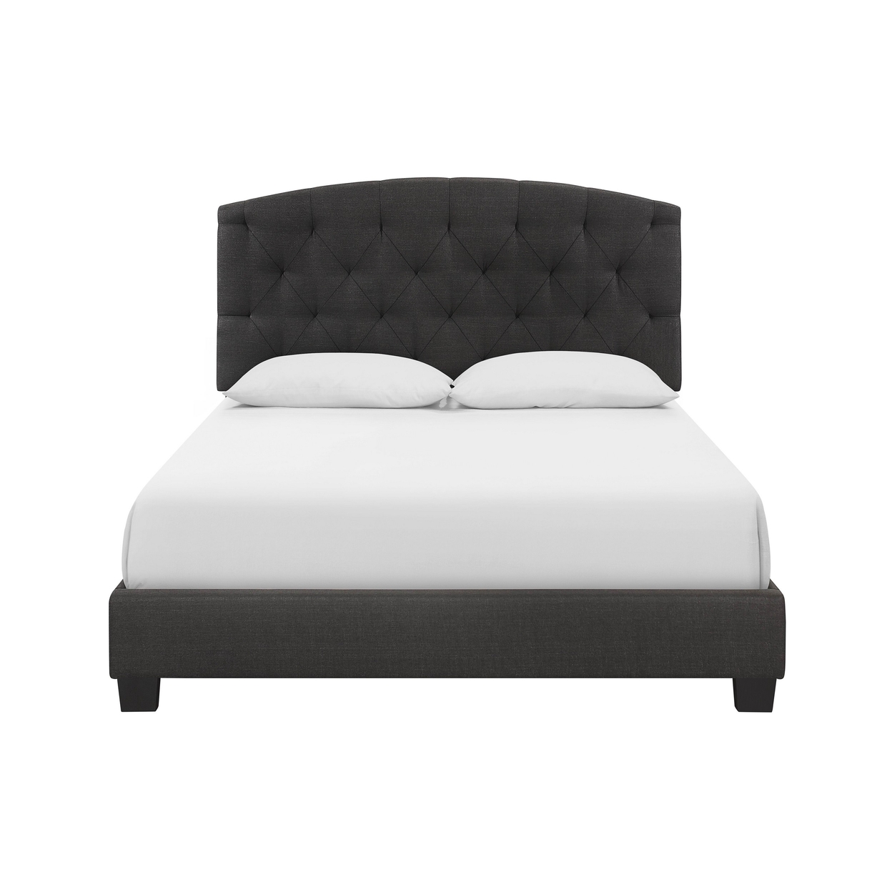 Dane Queen Size Bed, Fully Upholstered, Tufted Curved Headboard, Dark Gray- Saltoro Sherpi