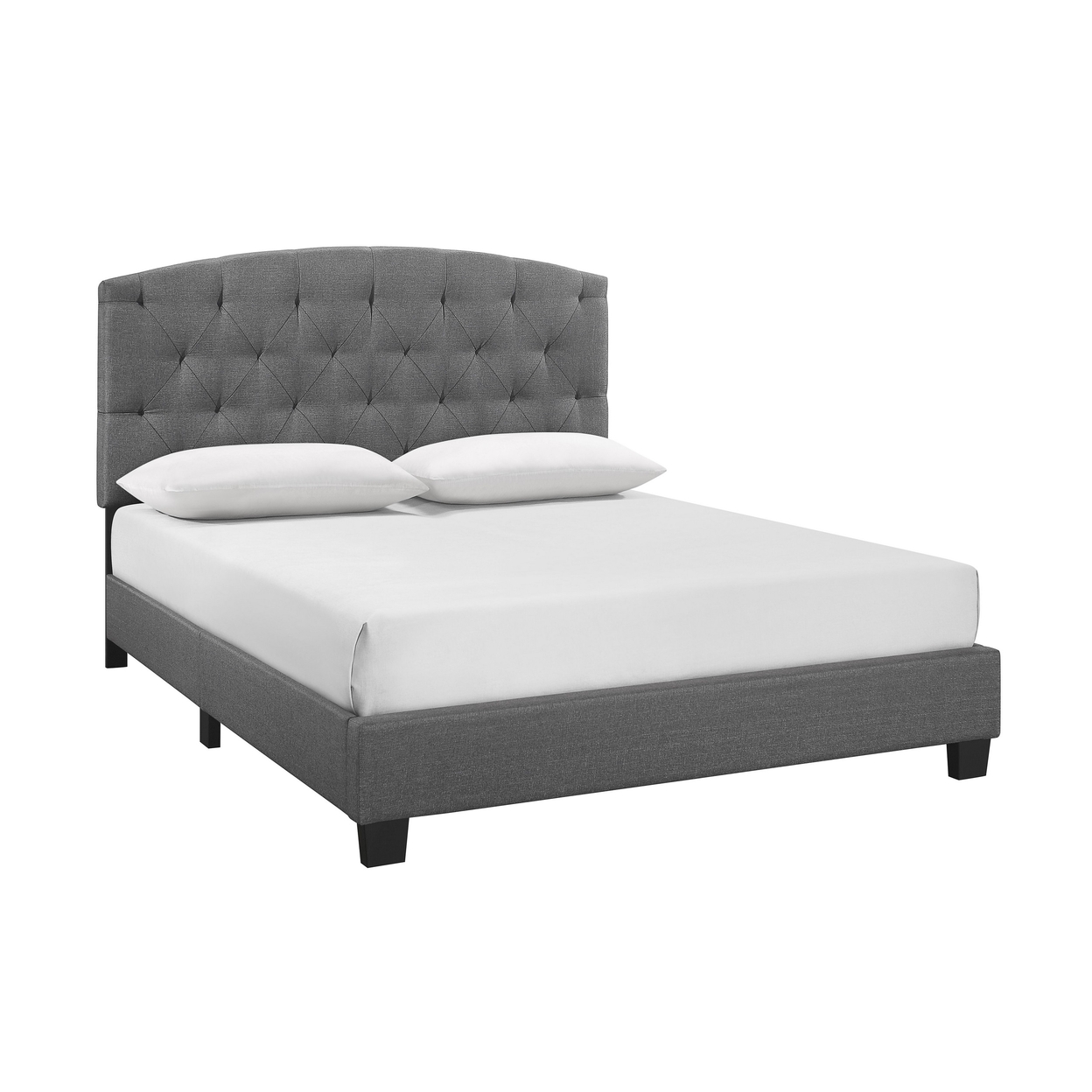 Dane Queen Size Bed, Fully Upholstered, Tufted Curved Headboard, Light Gray- Saltoro Sherpi