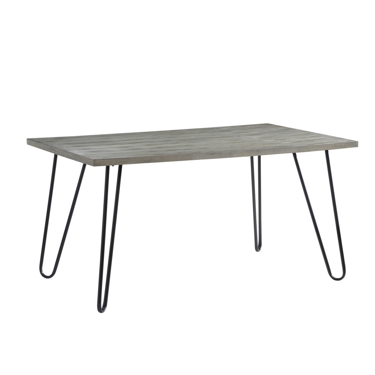 Mina 60 Inch Dining Table, Wood Surface, 4 Seater, Metal Hairpin Legs, Gray- Saltoro Sherpi