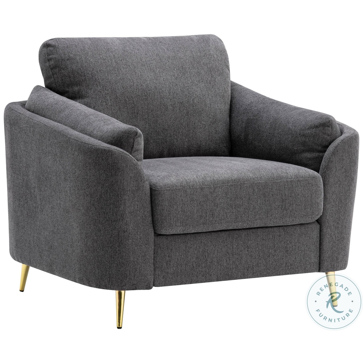 Jace 35 Inch Accent Chair, Dark Gray Polyester, Gold Metal Legs, Pillow Back- Saltoro Sherpi