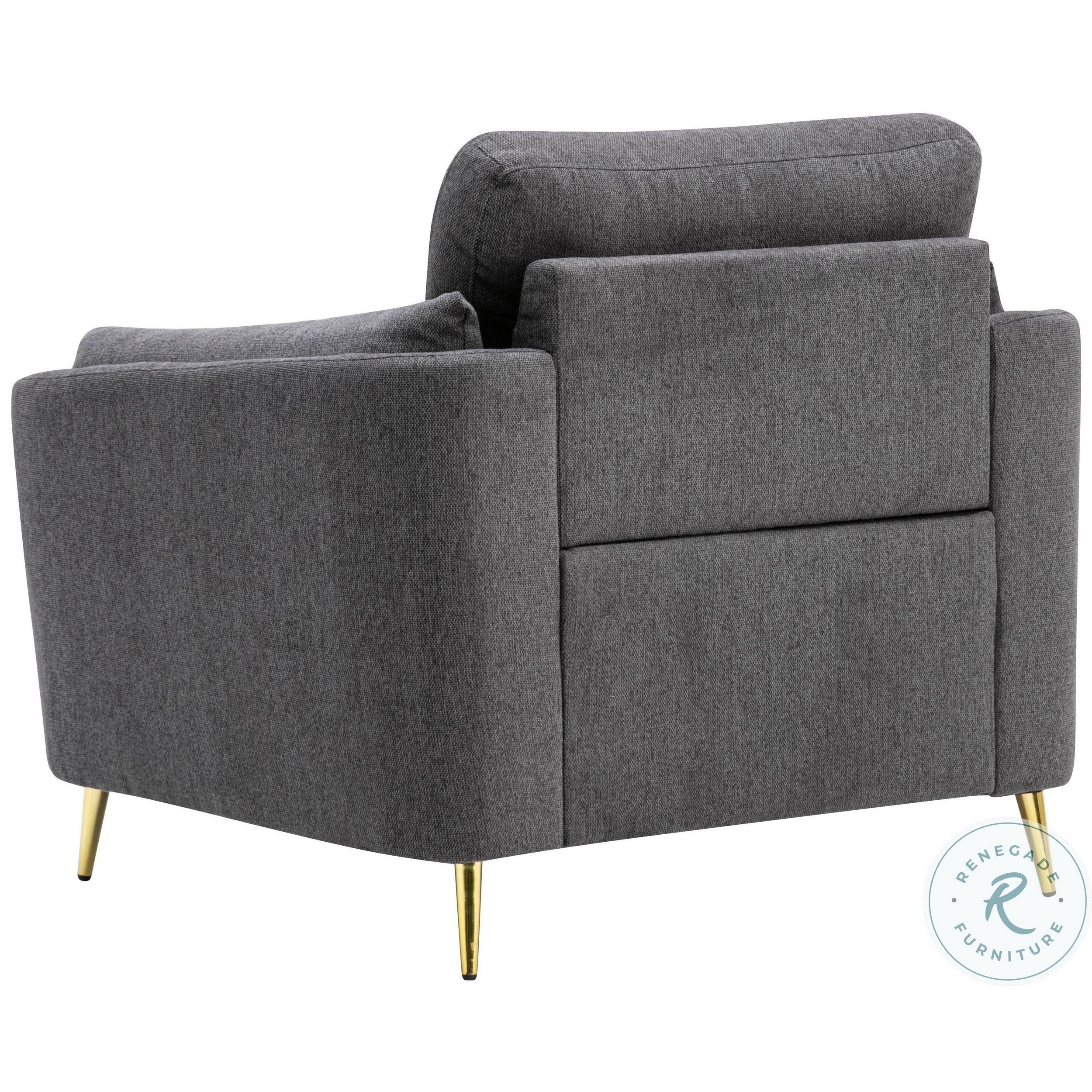 Jace 35 Inch Accent Chair, Dark Gray Polyester, Gold Metal Legs, Pillow Back- Saltoro Sherpi