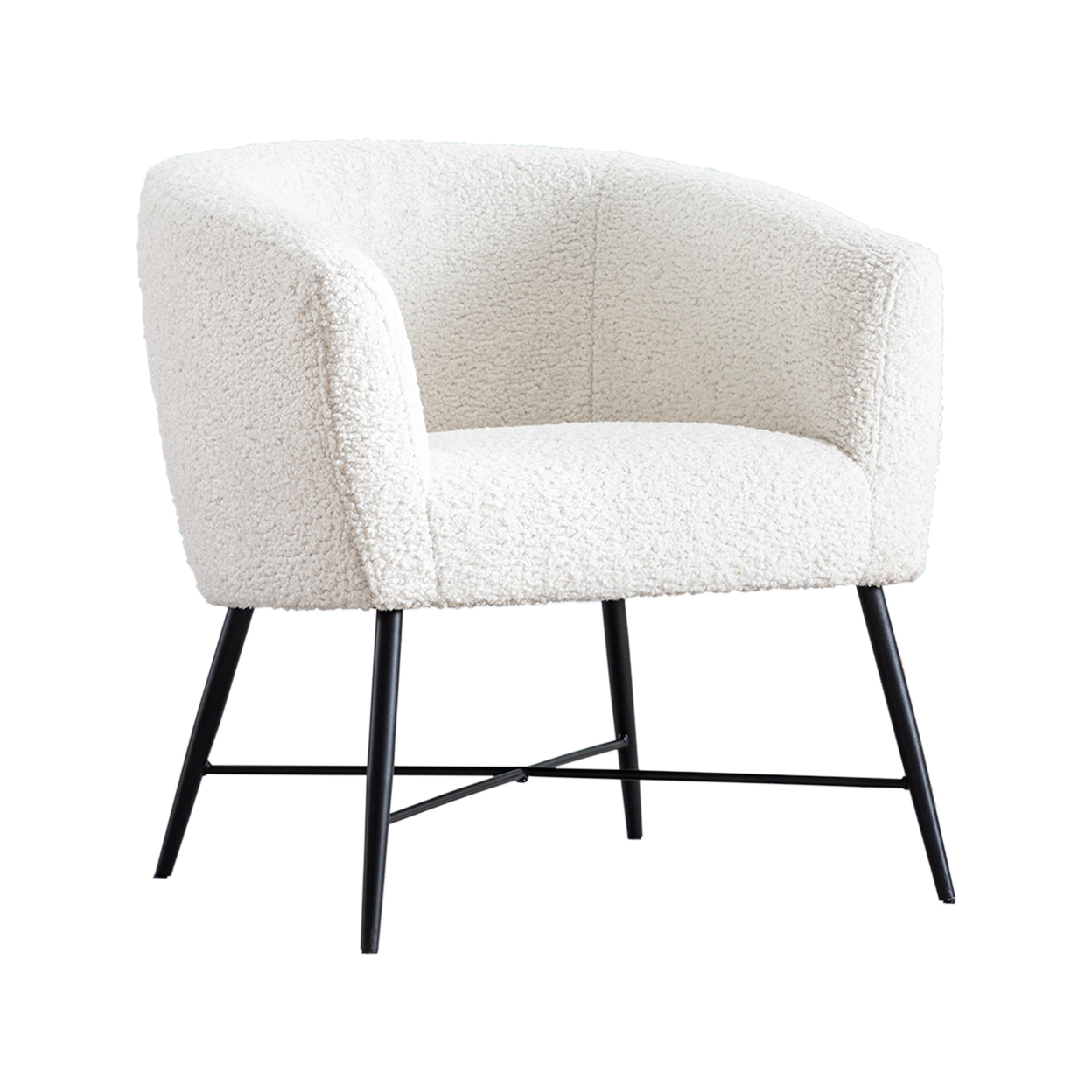 Ino 28 Inch Accent Chair, White Wool Like Fabric, Curved Back, Shelter Arms- Saltoro Sherpi
