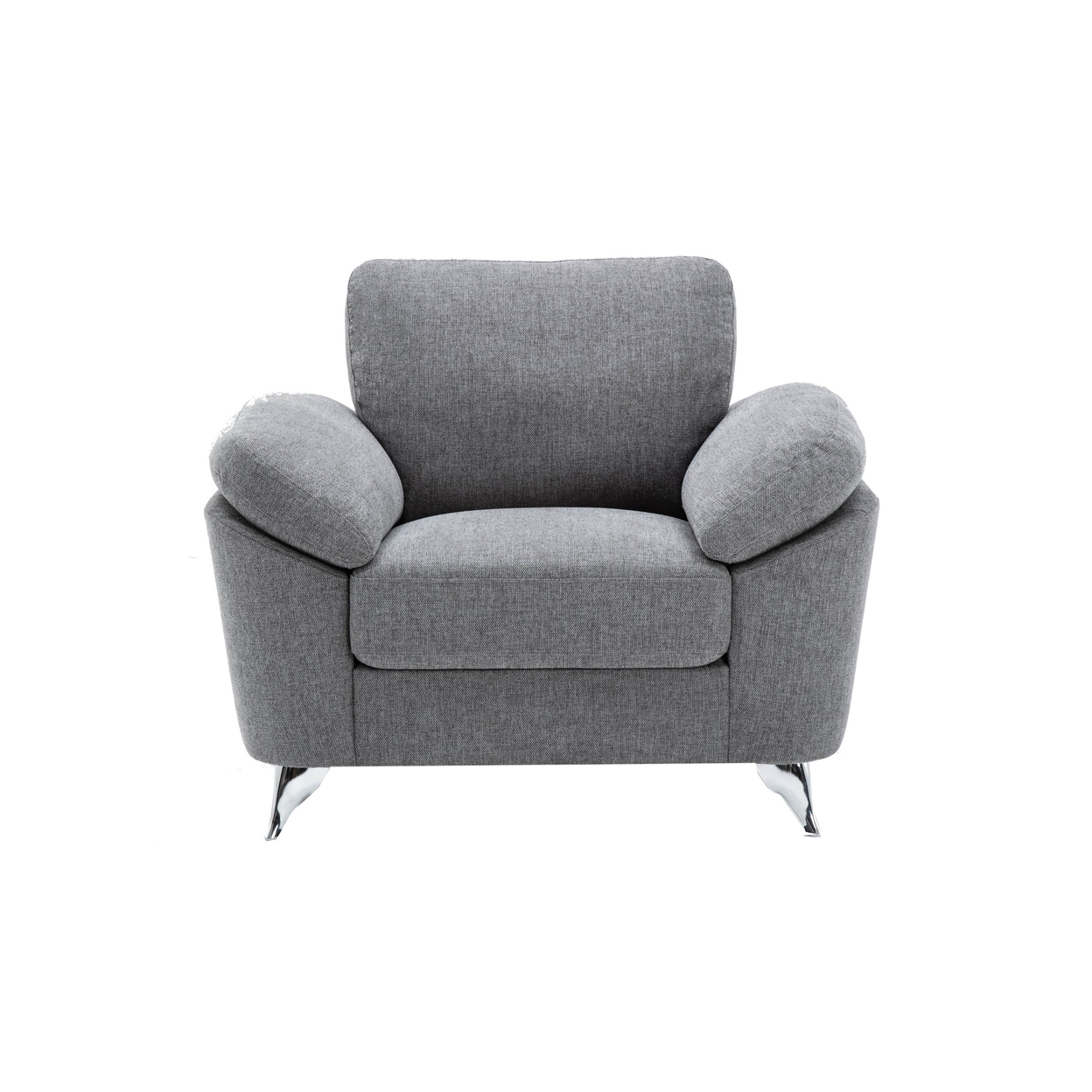 Luis 35 Inch Accent Chair, Gray Polyester Fabric, Sloped Pillow Top Arms- Saltoro Sherpi
