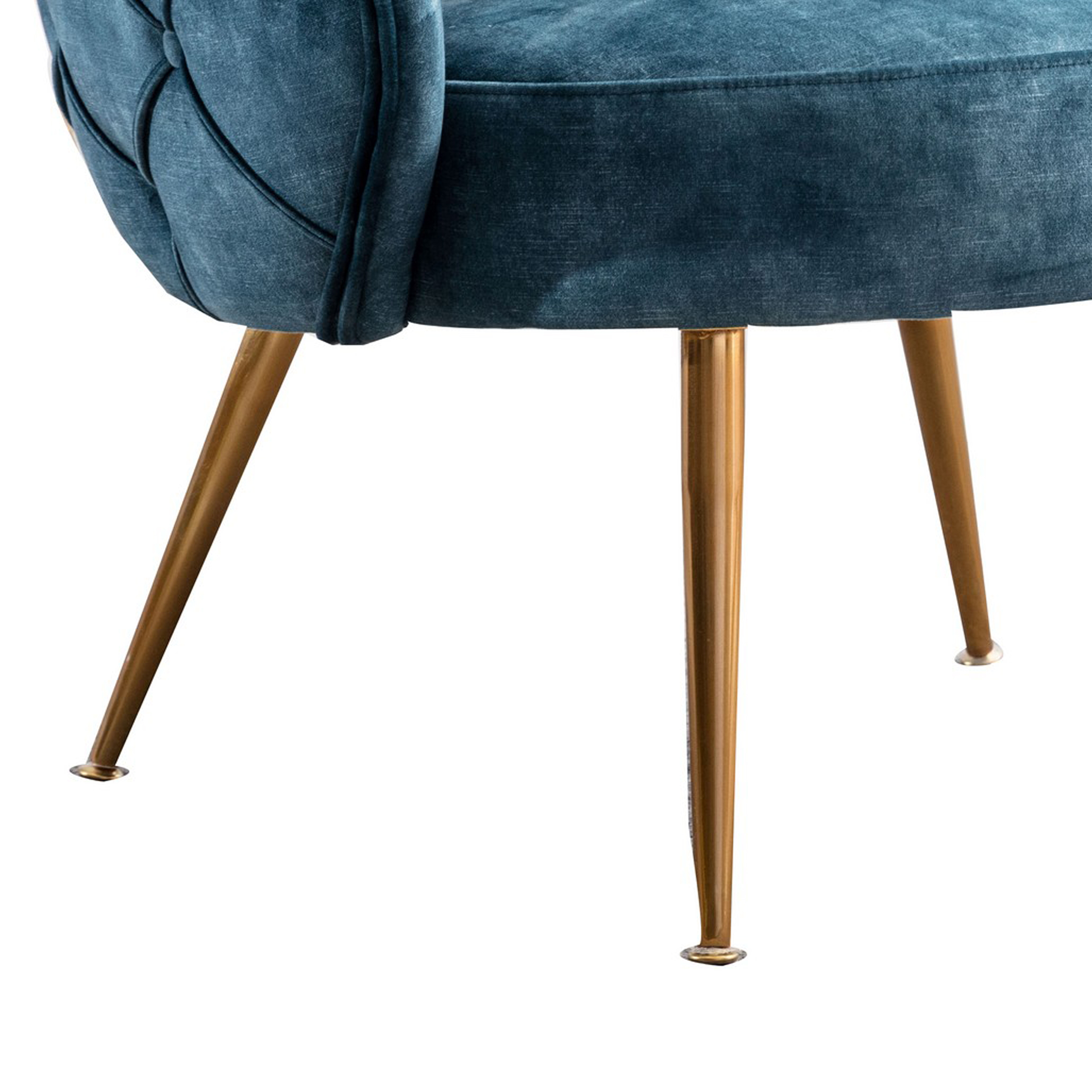 Anvi 30 Inch Accent Chair, Curved Back, Woven Diamond Pattern, Blue, Gold- Saltoro Sherpi