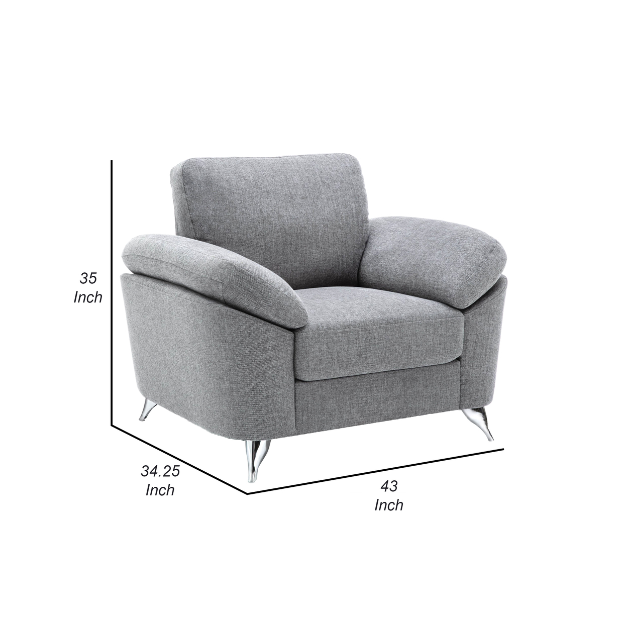 Luis 35 Inch Accent Chair, Gray Polyester Fabric, Sloped Pillow Top Arms- Saltoro Sherpi