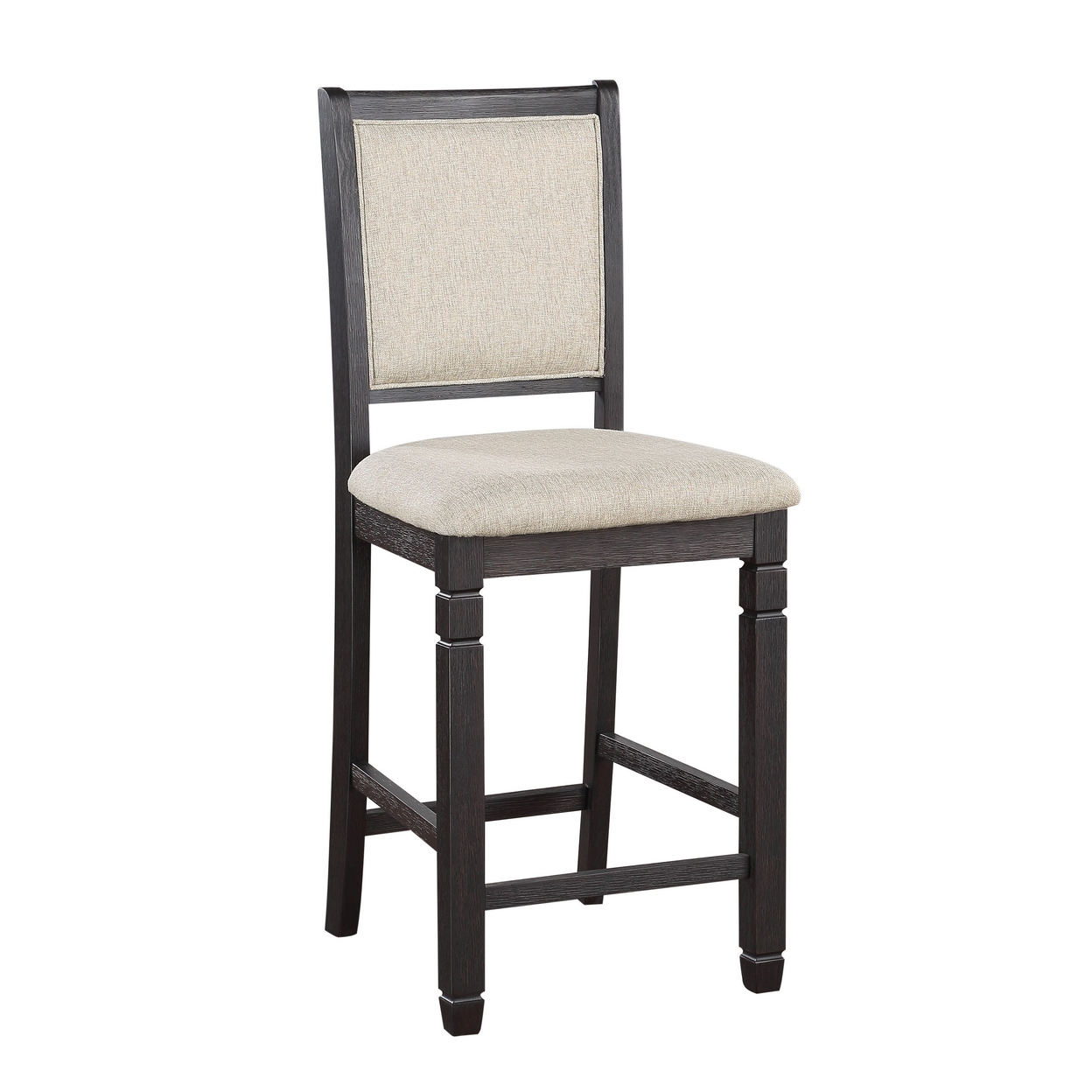 Anji 26 Inch Counter Chair, Jet Black Wood Frame, Piped Stitching, Beige- Saltoro Sherpi