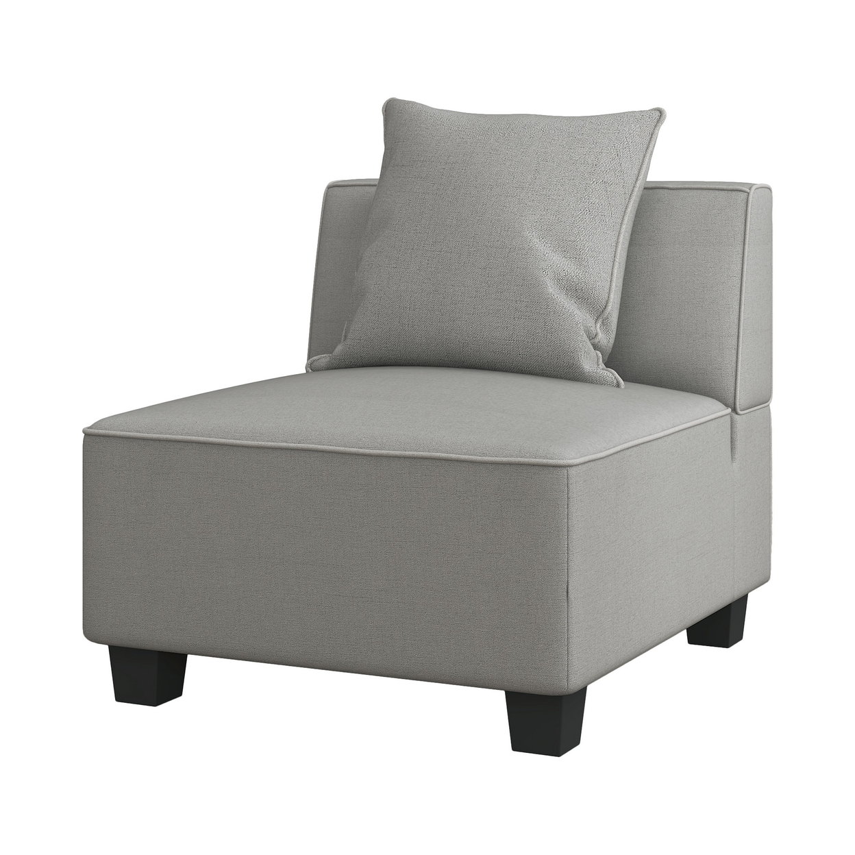 Jake 34 Inch Armless Chair, Gray Textured Polyester, Tapered Wooden Feet- Saltoro Sherpi